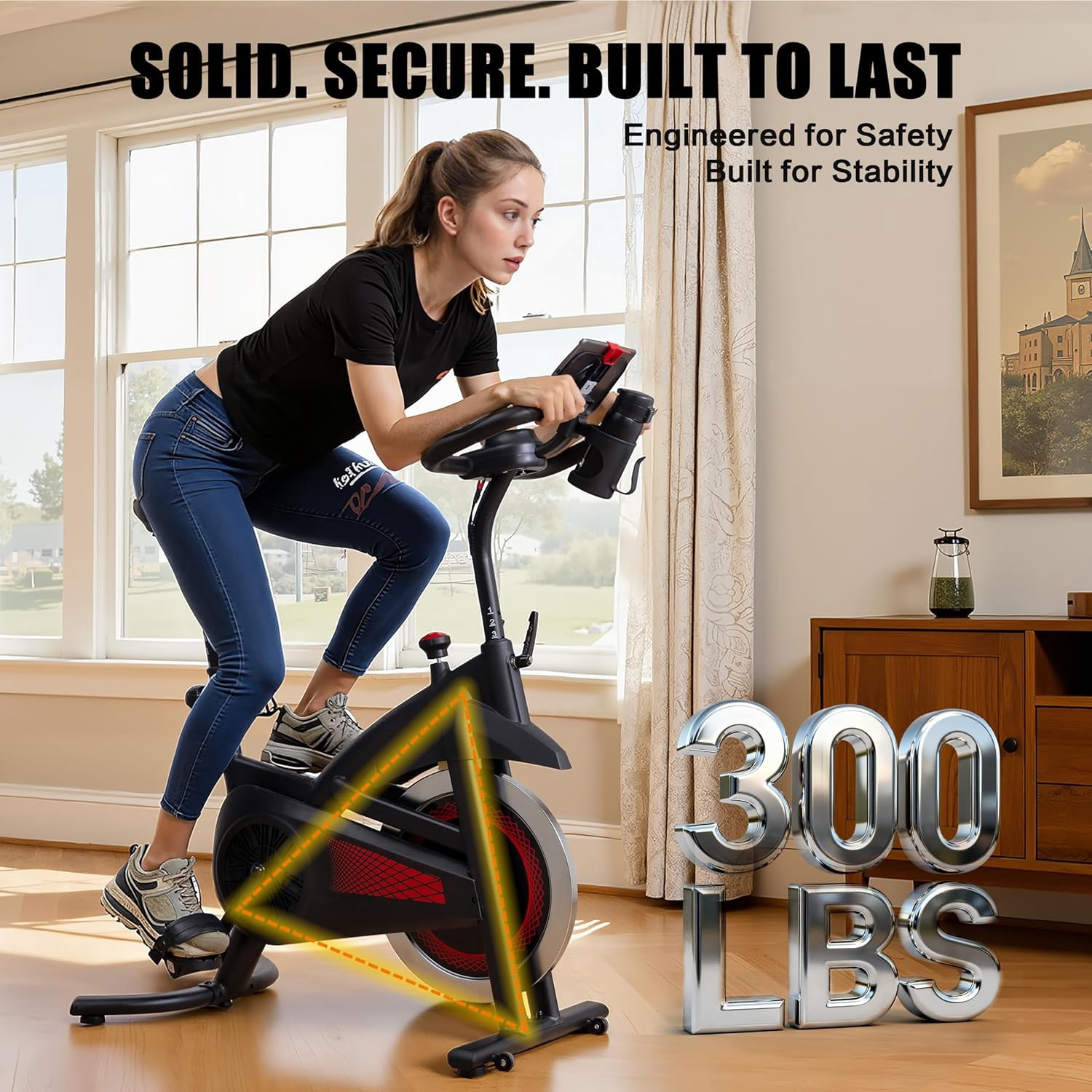 Exercise Bike Indoor Stationary Bike Cycling Bicycle for Home Gym 300 lbs Weight Capacity Adjustable Seat/Handlebar for Cardio Workout Office, Red