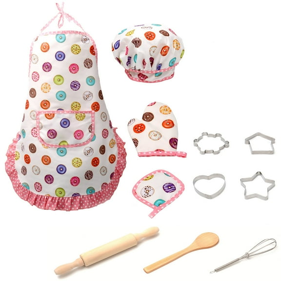 THLKIF Kids Cooking & Baking Set for Girls and Boys- 11 Pcs Child Cooking Utensils Kits Kids Chef Role Play includes Apron Chef Hat Silicone Cupcake Moulds for Toddler Age 3-6 Dress Up ﻿