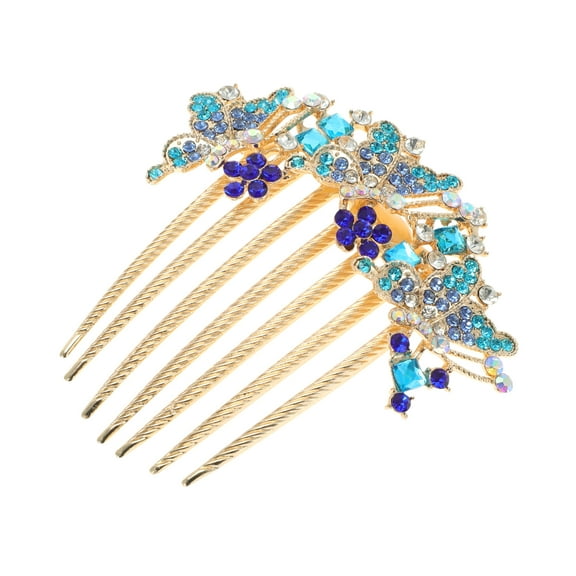 Unique Bargains 1 Pc Women's Portable Butterfly Rhinestones Side Comb for Parties Blue Alloy