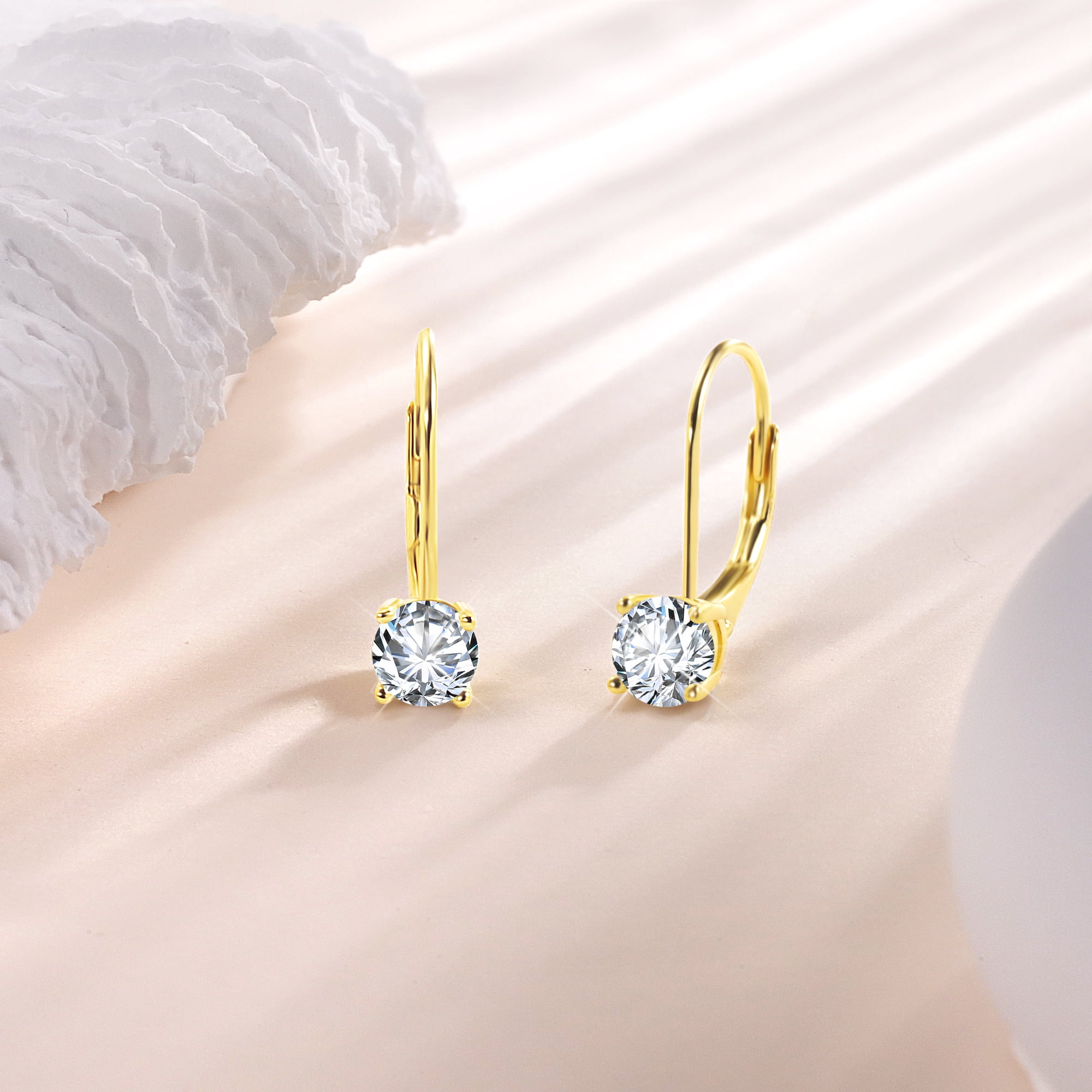 925 Sterling Silver Earrings for Women Men,14K Gold Plated Sterling Silver Dangle Earrings,1.0ct-2.0ct D Color Brilliant Round Cut Lab Moissanite Diamond Earring Gifts for Mom