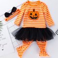 thumbnail image 2 of KAUOD Toddler Halloween Jumpsuits with Hairband 3 6 12 18 24 Months Baby Tulle Cotton Pumpkin Footie Rompers Outfits Clothes, 2 of 7