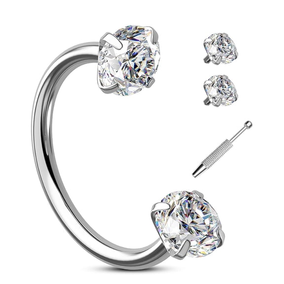 Khlethos 20G Internally Threaded Horseshoe Nose Ring, 316L Surgical Steel with CZ Balls