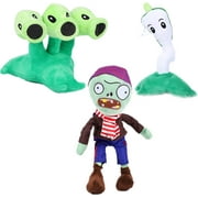 Guvpev 3 PCS Plants vs Zombies Plush Pirate Zombies Toys PVZ Plush Soft Stuffed Doll Reed Toy Threepeater, PVZ Pirate Zombies Great Gifts for Kids and Fans Birthday