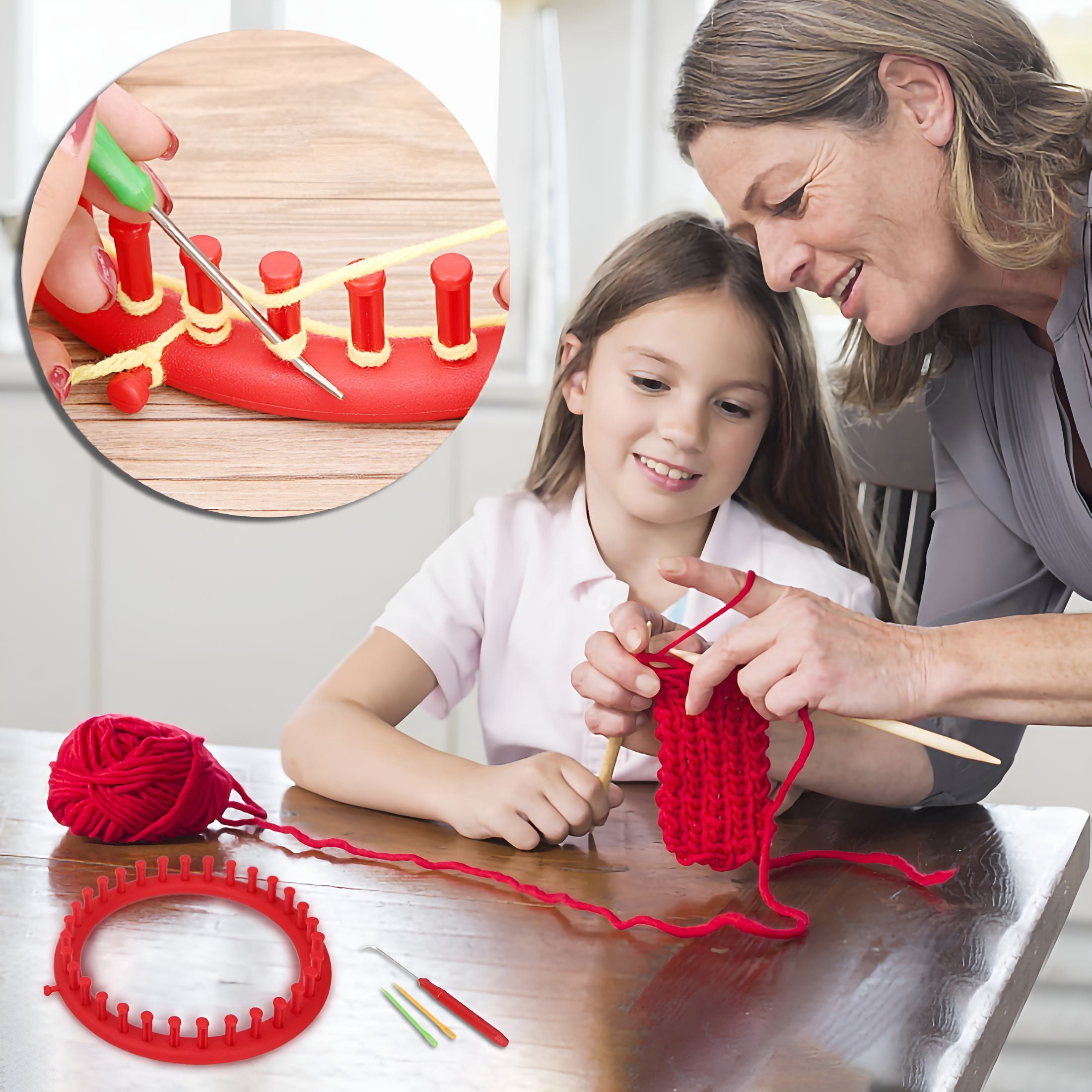 TUWAFE 2026 New Round Knitting Loom Set with Hanger and Pompom Maker-Diy Craft Tool for Beginners to Create Scarves Hats and Homemade Accessories