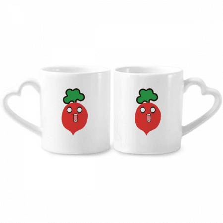 

Cute Cartoon Radish Surprised Face Couple Porcelain Mug Set Cerac Lover Cup Heart Handle