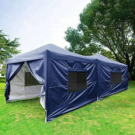KING BIRD Silvox 10x20 Ez Pop up Canopy Tent Instant Set up Party Tent Gazebo with 6 Sidewalls Mesh Windows Waterproof (Navy Blue)