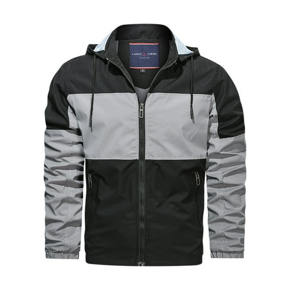 IROINNID Men's Hoodie Storm Jacket Long Sleeve Color Block Comfy Contrasting Color Warm Windproof Pocket Motorcycle Jacket