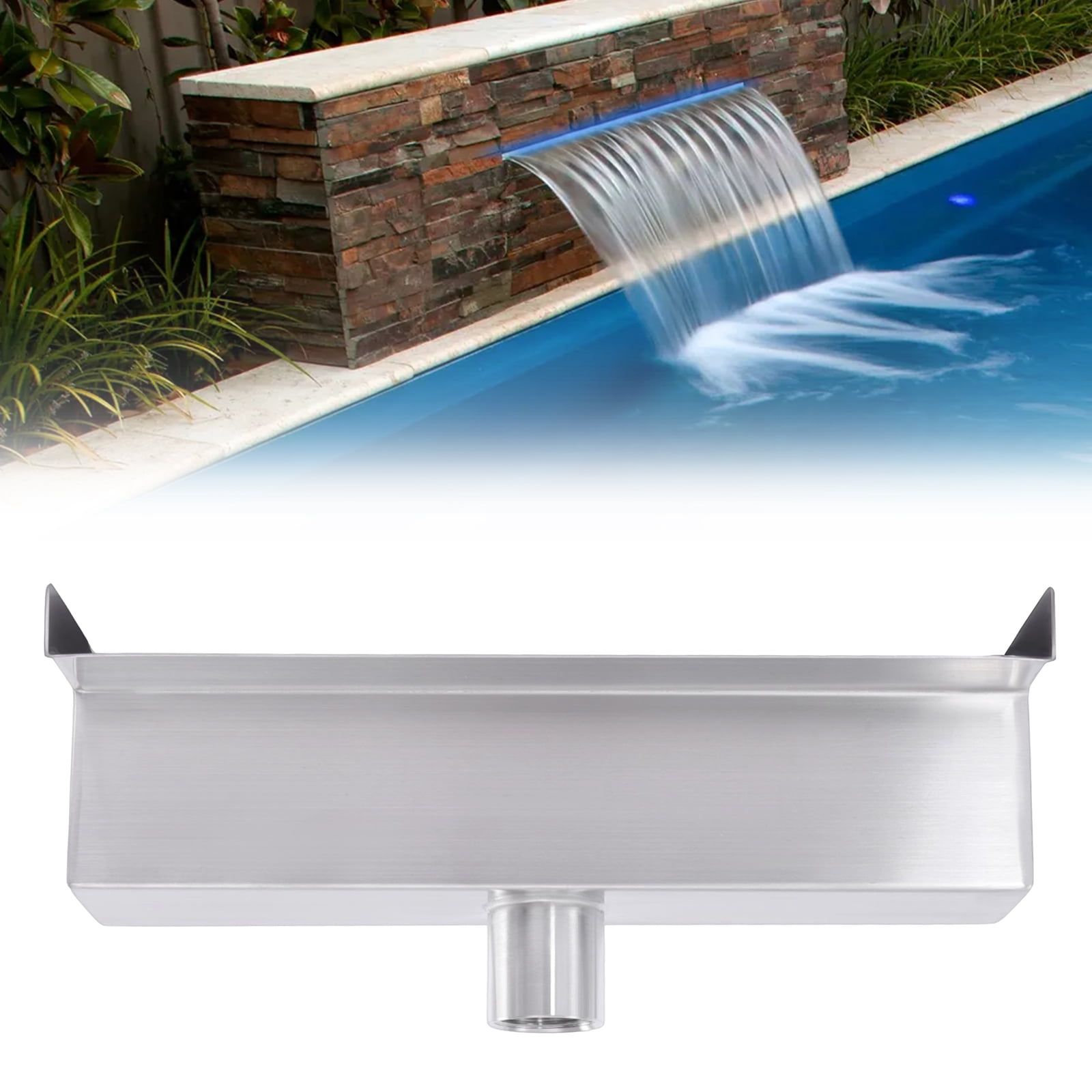 Loyalheartdy Pool Waterfall, Stainless Steel Pool Fountain w/LED Strip