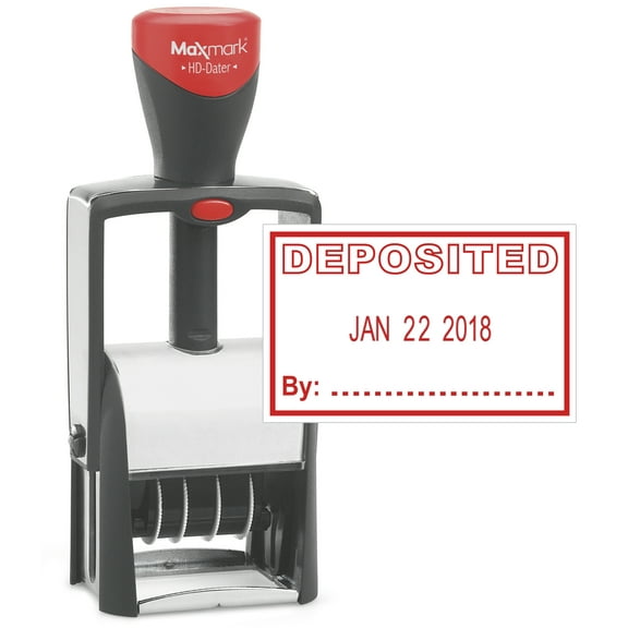 Heavy Duty Date Stamp with "DEPOSITED" Self Inking Stamp - RED Ink
