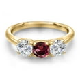 thumbnail image 3 of Gem Stone King 18K Yellow Gold Plated Silver Red Rhodolite Garnet and Lab Grown Diamond Engagement Ring for Women | 1.60 Cttw | Round 5MM | Gemstone January Birthstone | Size 6, 3 of 6