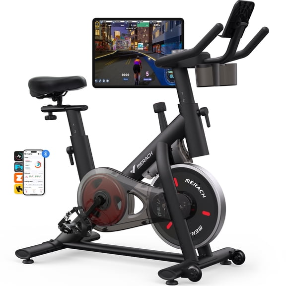 MERACH Stationary Exercise bike with Exclusive Free APP, Indoor Cycling Bicycle with 330lbs Weight Capacity, Silent Belt Drive and Comfortable Seat Cushion for Home Cardio Workout 35 Lbs Flywheel