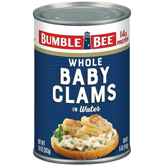 Bumble Bee Whole Baby Canned Clams, 10 oz Can - Ready to Eat - 14g Protein per Serving - Gluten Free (Pack of 2)