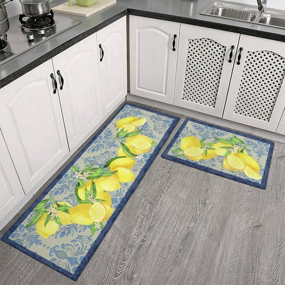 Kitchen Mat Set of 2 Non Slip Lemon Kitchen Runner Rug Farmhouse Floor Mat for Home Kitchen Decor-17*24 17*47 inches
