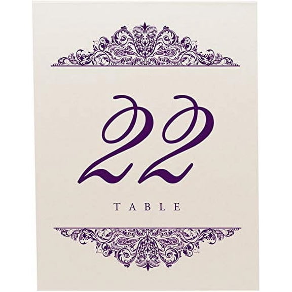 Paisley Wedding Table Numbers (Select Color/Quantity), Champagne, Eggplant, 1-55, Double Sided, Tent or Use in a Stand, Great for Parties & Restaurants - Made in the USA
