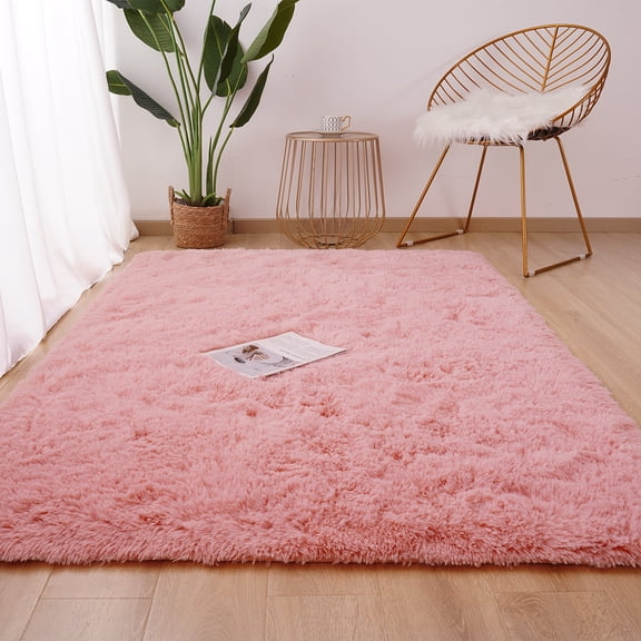 YJ.GWL Soft Area Rugs Shag Carpet Fluffy Rug for Living Room Bedroom Floor Mat Home Decor, 4'x6',Sakura Pink