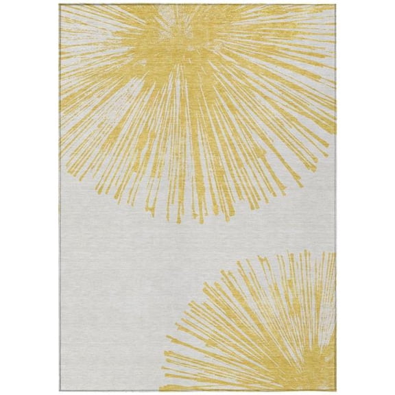 HomeRoots 579773 9 x 12 ft. Abstract Washable Indoor & Outdoor Rectangle Area Rug, Gold & Ivory