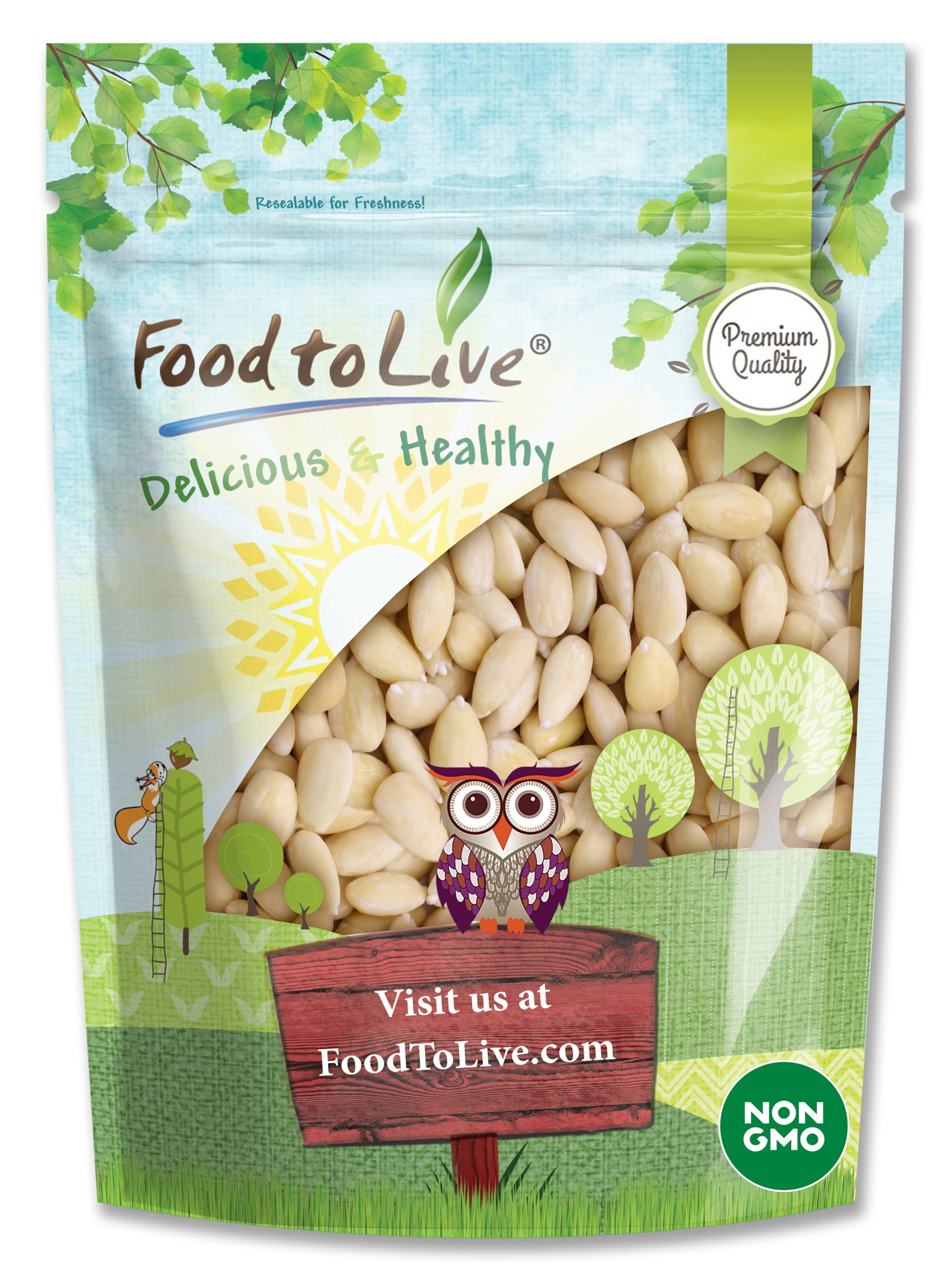 Whole Blanched Almonds, Non-GMO Verified, 1 Pound — Kosher, Raw, Vegan — by Food to Live