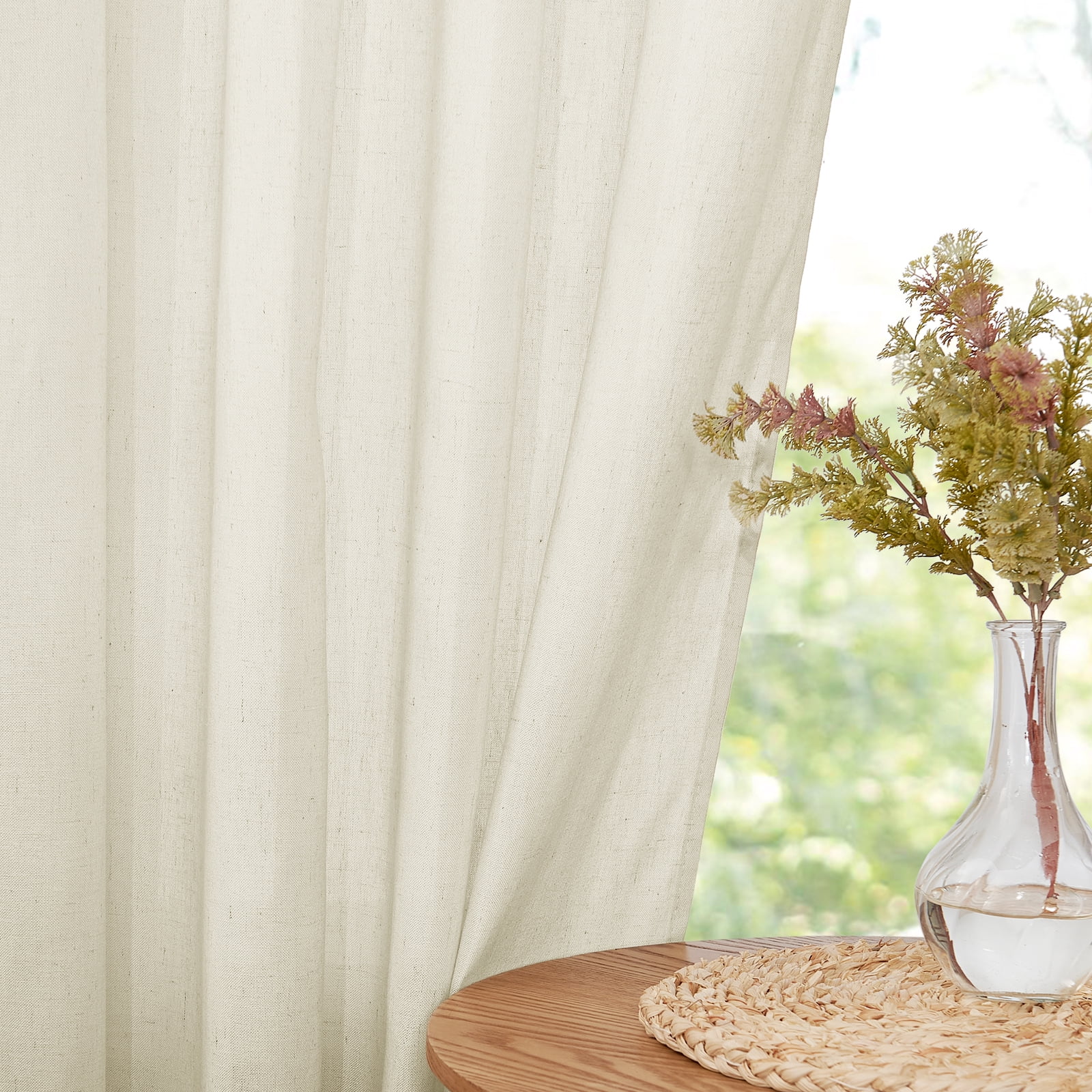 StangH Linen Blended Curtains 96 inches Long, Thick Flax Linen Semi Sheer Living Room Drapes Vertical Boho Lightweight Privacy Window Treatments for Bedroom, Ivory, W55 x L96, 2 Panels