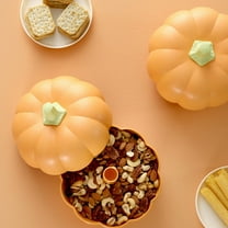 Oimcto Stacked Pumpkin Snack Holder with 3 Compartments,Halloween Themed Divided Serving Tray with Lid,Pumpkin Snackle Box Container for Parties,Festive Snack Bowl Stand