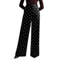 thumbnail image 2 of Women'S Polka Dots Wide Leg Tailored Pants High Waisted Belted Loose Trousers with Pockets Black XL, 2 of 10