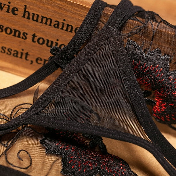 Women's Crotchless Briefs V-Back lace Panties Mesh Transparent Perspective  