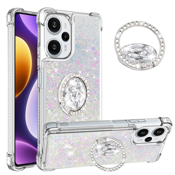 Funda para Xiaomi POCO F5 5G con Brillo Líquido Flotante, Purpurina, Parachoques y Anillo Giratorio Soporte