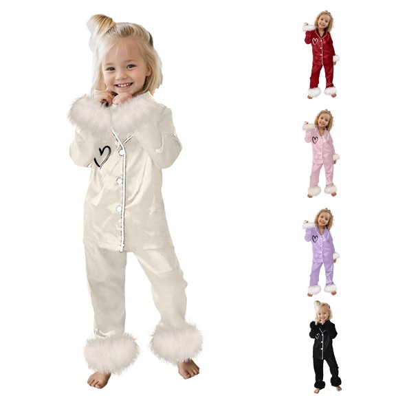 Byoo Smooth Sleepwear Set for Big Girl Heart Graphic Long Sleeve Notch Collar Top Pants Pjs Sets