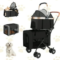 MINGYI 3-in-1Double Pet Stroller,Foldable Portable Pet Travel Strolling Cart for Medium Small Dogs Cats, up to 50lbs(Black)