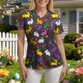 thumbnail image 4 of GEWSEY Scrubs for Women Tops Easter Print Shirt V Neck Cartoon Pattern Short Sleeve Nursing Uniform with Pockets (Dark Gray, XXL), 4 of 7