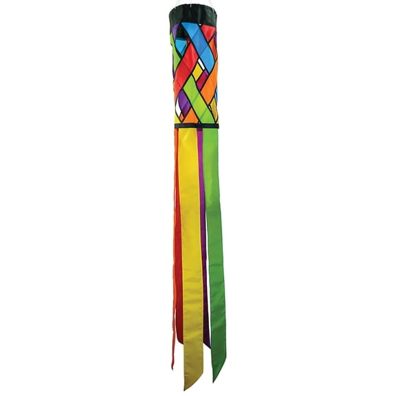 In the Breeze 5210 — Fiesta Diagonal Weave 60" Windsock — Colorful Lattice Windsock with Color-Coordinated Tails