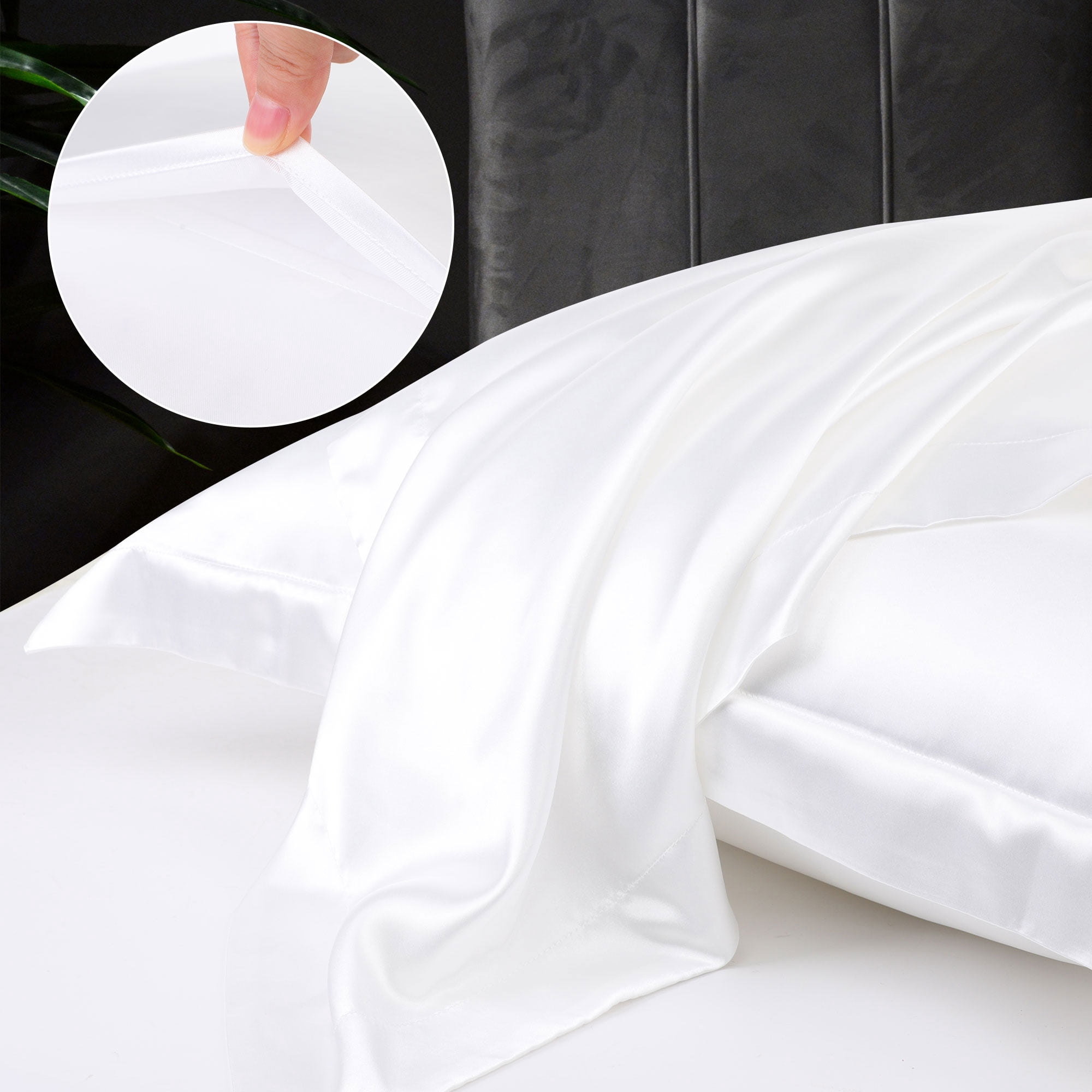 Unique Bargains Retro Satin Ruffle Pillowcases 2Pack with Envelope White 26"x26"