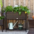 thumbnail image 5 of Raised Garden Bed, Elevated Planter Box with Rattan Wicker Look, Tool Storage Shelf, Portable Design for Poolside, Park, Garden, Patio, Balcony, Backyard, Brown, 5 of 5