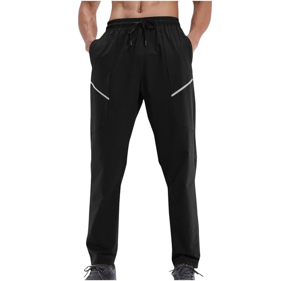 JUUYY Men's Casual Sports Pants Lightweight Elastic Waist Hiking Pants Loose Breathable Drawstring Athletic Travel Outdoor Pants with Pockets Black XXL