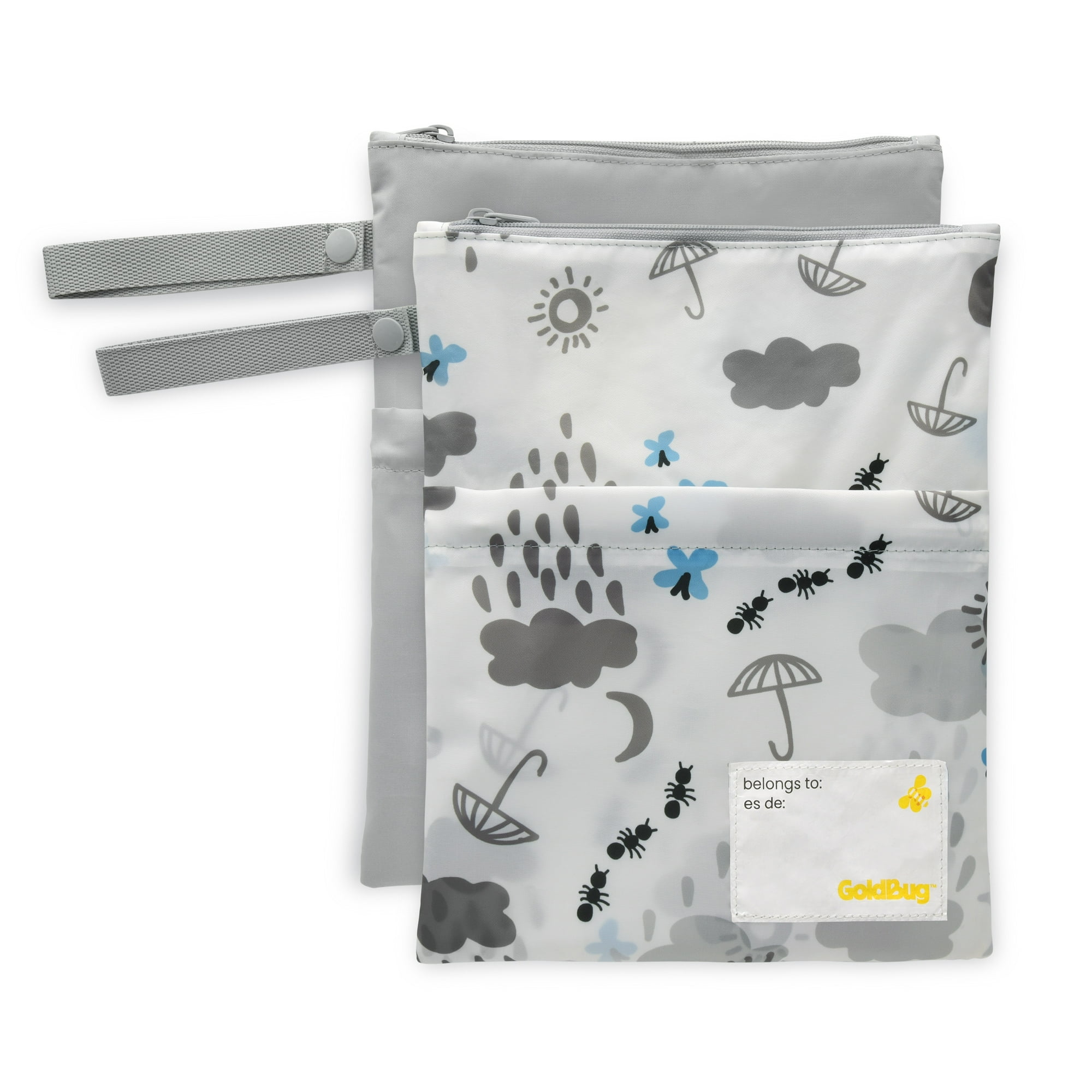Goldbug 2 Pack Wet Dry Bags, Daycare Essential Water-Resistant Bags for Baby, Unisex Cloud Print