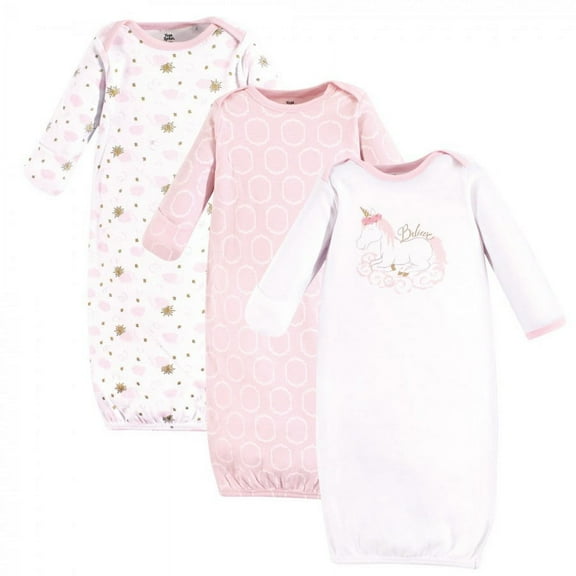 Yoga Sprout Baby Girl Cotton Long-Sleeve Gowns 3pk, Unicorn, Preemie