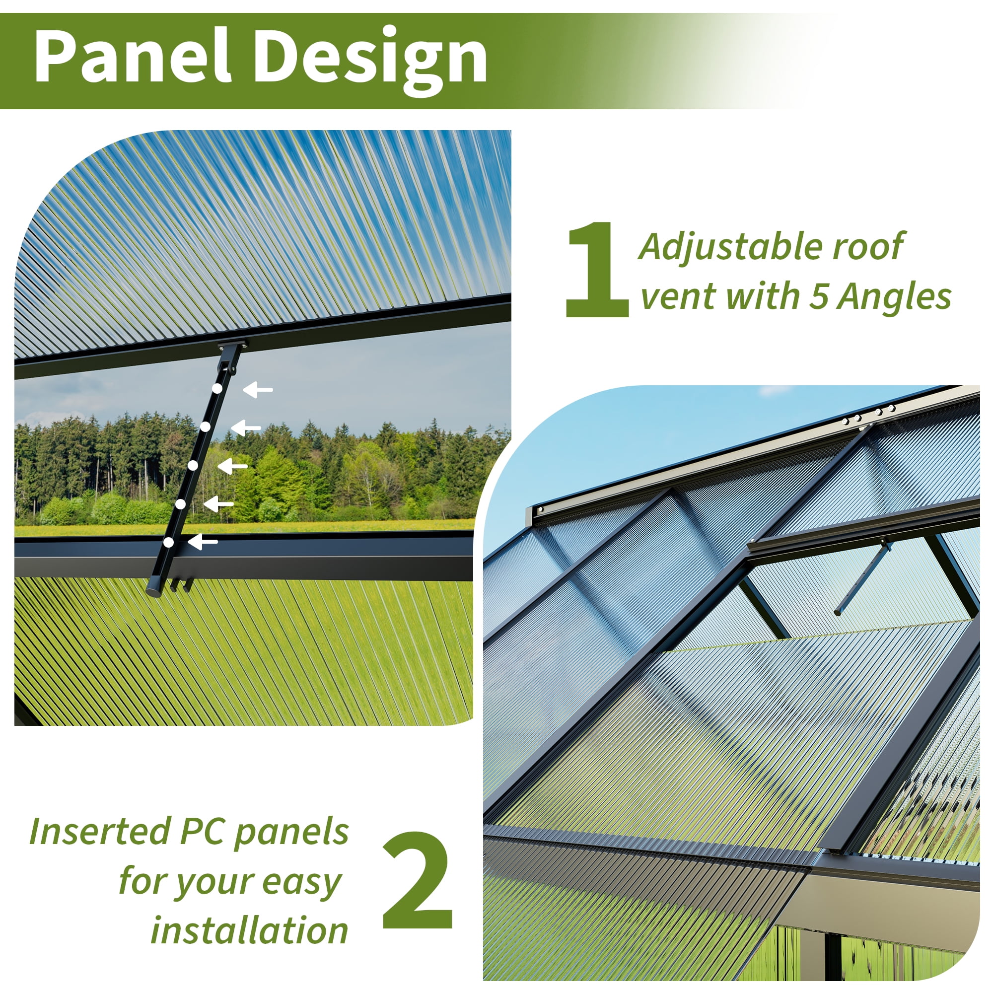 NETAJE 6'x7' Outdoor Greenhouse, Walk-in Polycarbonate Green House with Aluminum Frame for Backyard, Black