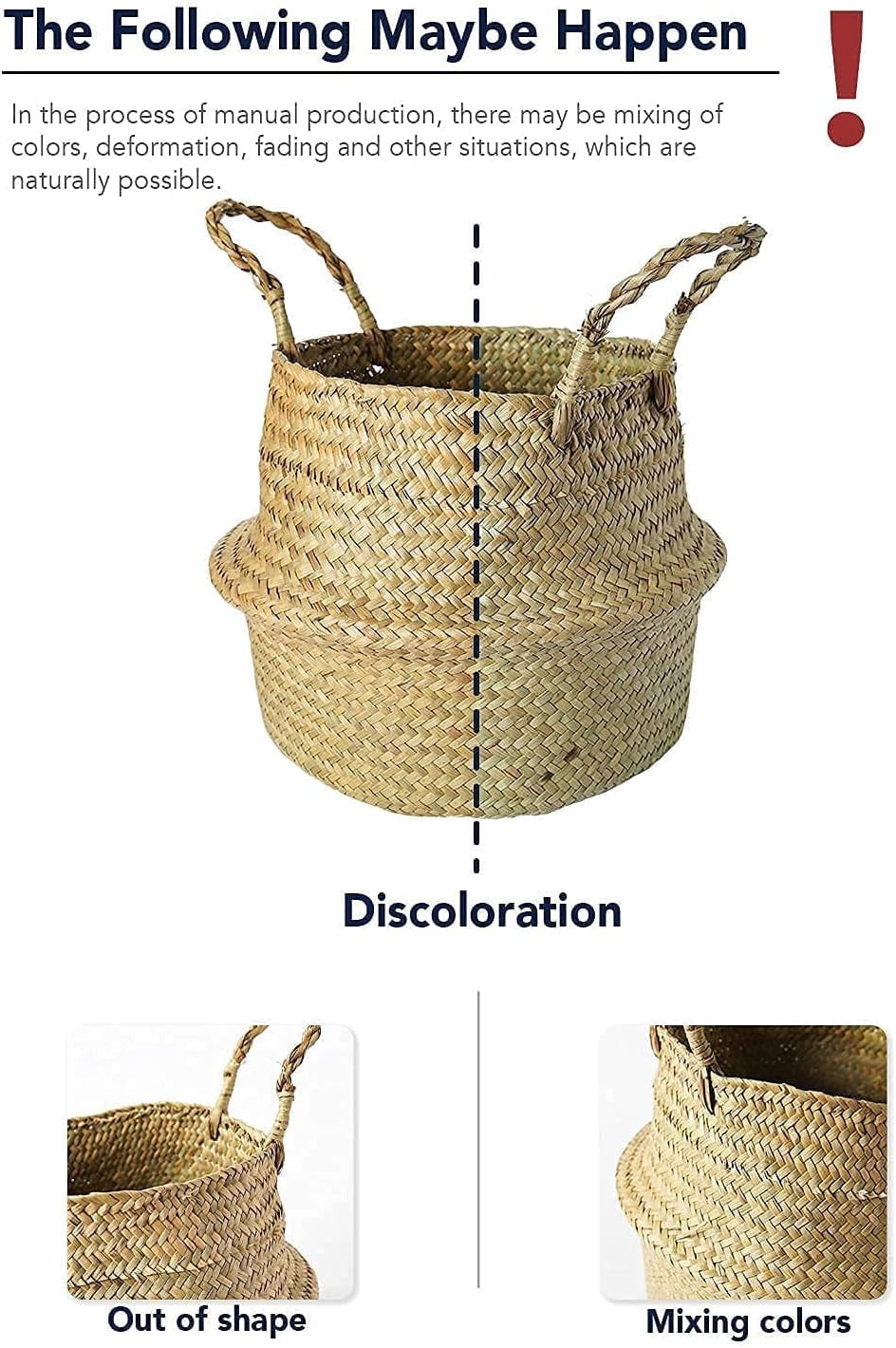 LE TAUCI Plant Basket, 7 Inch Original Woven Seagrass Belly Planter Basket