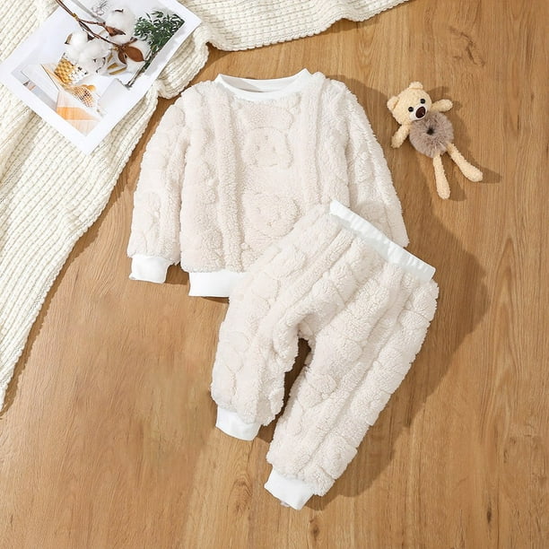 2PCS Kids Toddler Girls Boys Fleece Pajamas Outfits Set Baby Fall Winter Thickened Sleepwear Set Crewneck Warm Loungewear Pjs for 9 Months 3 Years Old Walmart
