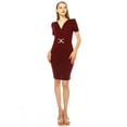 thumbnail image 4 of Women's V-neck Sheath Dress with Buckle Accent and Puff Sleeves - Elegant Office to Even, 4 of 6