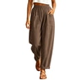 thumbnail image 2 of Oksale Barrel Pants Women Petite Trendy Cuffed Hem Elastic Waisted Summer Pants Casual Loose Wide Leg Pants with Patch Pockets 2026 Brown S, 2 of 7