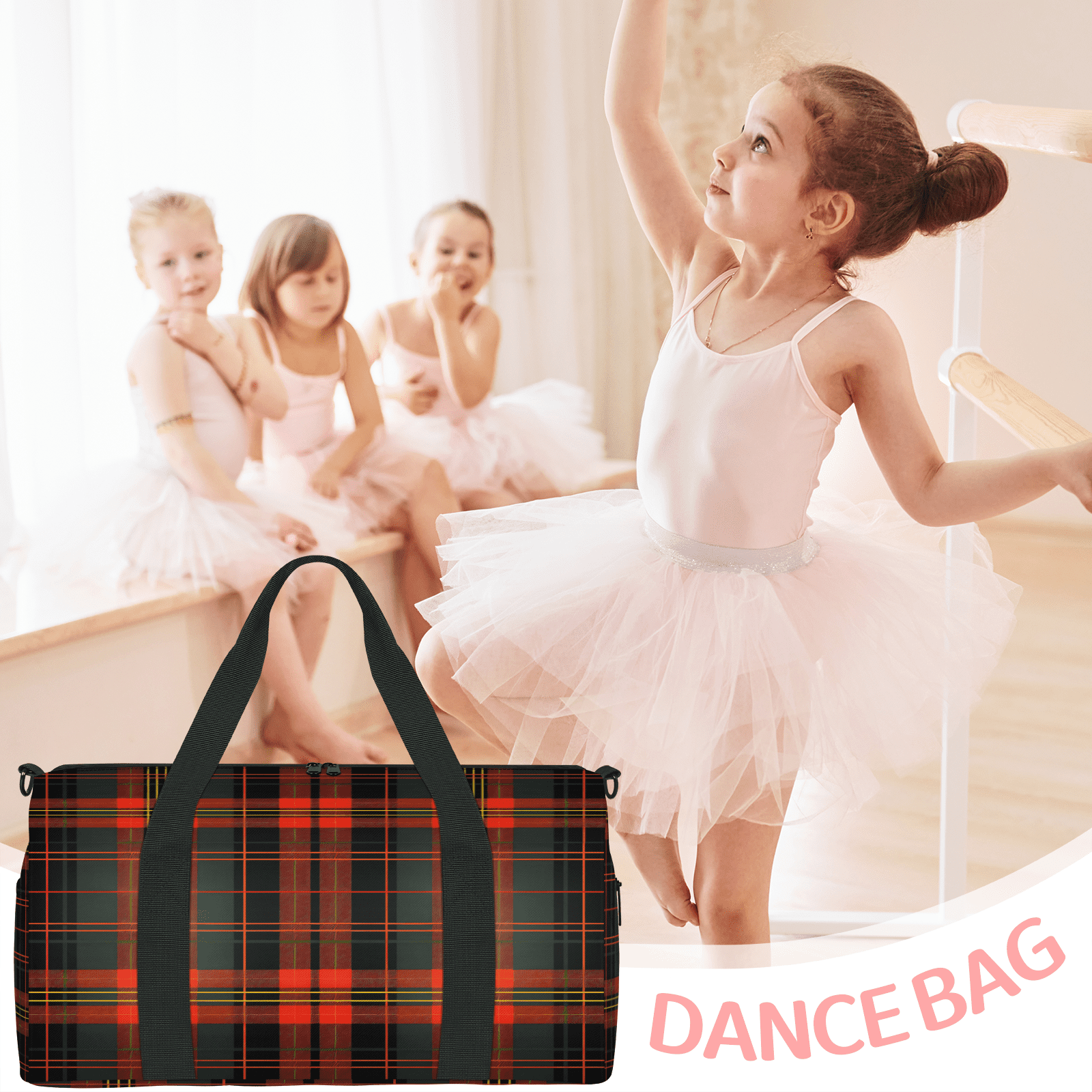 Herdesigns Christmas Plaid Red And Green Travel Duffle Bag Sports Yoga Weekender Overnight Carry on Workout Bags Lightweight Waterproof Gym Tote Bag for Women