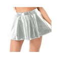 thumbnail image 1 of IEFIEL Womens Glossy Patent Leather A-Line Zipper Skirt Flared Miniskirt Invisible Zipper Mini Skirt Silver XL, 1 of 7