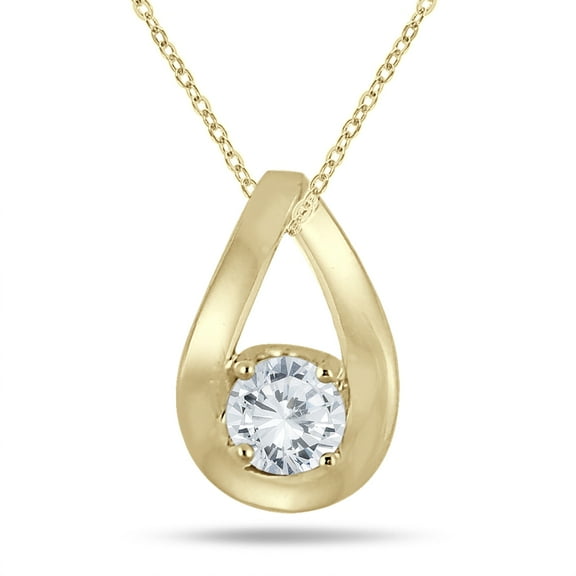 SZUL Women's 1/2 Carat Tear Drop Diamond Solitaire Pendant in 10K Yellow Gold (J-K-L Color, I2-I3 Clarity)