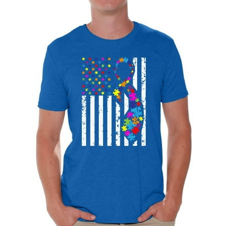 Awkward Styles USA Flag Autism Shirts for Men Autism Awareness Ribbon T-shirt American Flag Colorful Men's Tee Shirt Tops Support Autism Awareness Tshirt for Men Autistic Spectrum Awareness