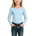 thumbnail image 2 of NAISIBABY Girls Long Sleeve T-Shirts, Ribbed Crew Neck School Uniform Basic Tee Light Blue Size 12, 2 of 5