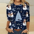 thumbnail image 2 of IROINNID 3/4 Sleeve Tops for Women Crewneck Funny Christmas Printed Shirts Loose Fit Casual Pullover,Blue, 2 of 4