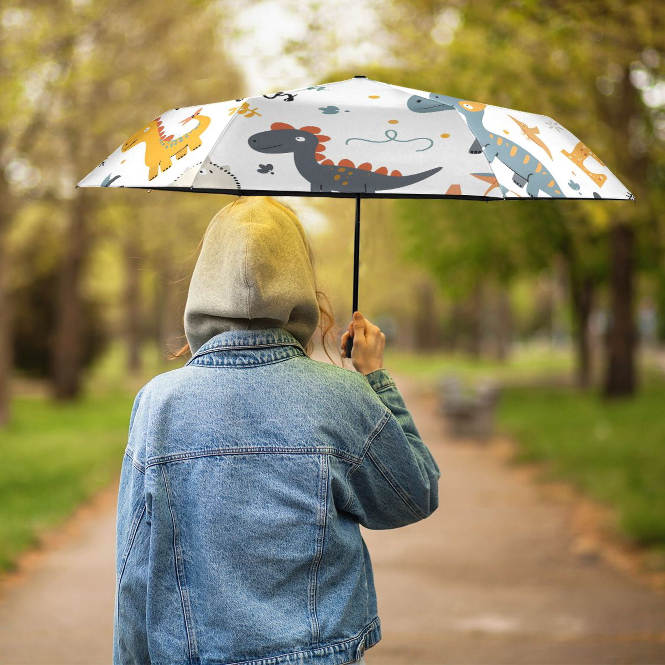 Dinosaurs and Character Compact Sun Umbrella Windproof Travel Umbrellas for Rain Strong Portable UV Protection