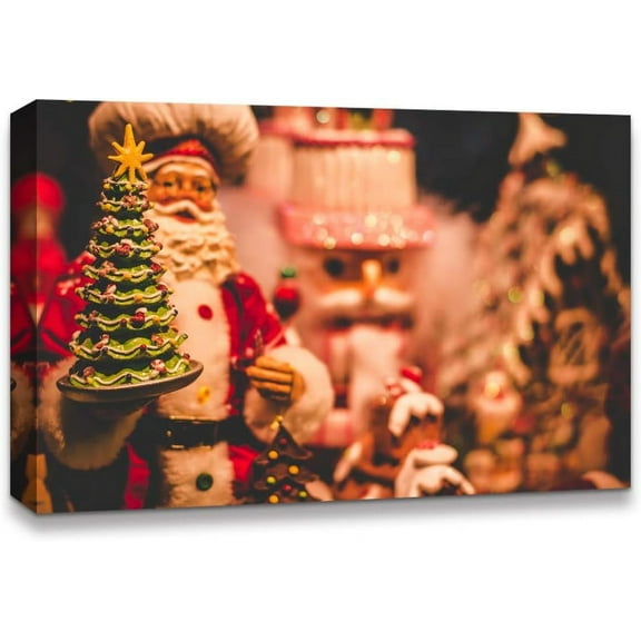 IDEA4WALL Christmas Santa Claus - Hand Holding Pine Tree Wall Art Canvas Print Decor Painting Artwork for Home 24"x36"