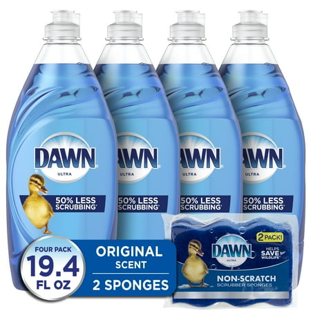 Dawn Ultra Dish Soap Dishwashing Liquid  Original Scent  19.4 fl oz  Pack of 4 + 2 Sponges