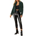 thumbnail image 2 of DARING DIVA Women's Cropped Jacket Notch Lapel Faux Fur Fluffy Coat XS Dark Green, 2 of 7